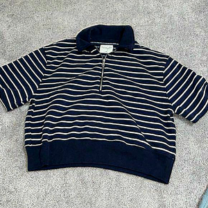 Abercrombie & Fitch Navy and White Striped Half-Zip Polo Sweatshirt